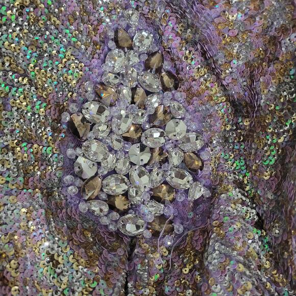 Sherri Hill Silk Dress Purple Sequin Sweetheart Hi Low Strapless Gown Formal 8 - Picture 9 of 16